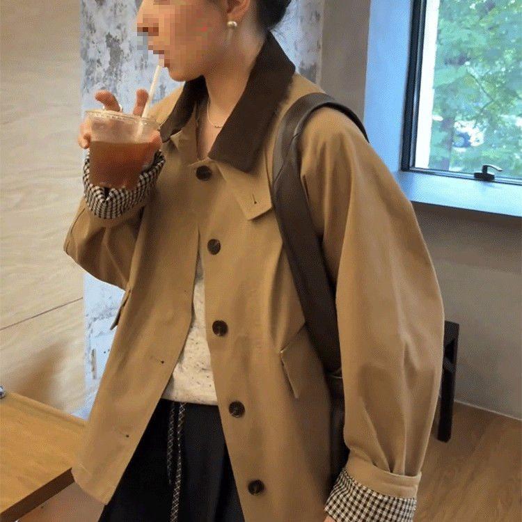 

Women s Color-Block Plaid Windbreaker Jacket - 2025 Autumn Petite Patchwork Versatile Top L (115-130 lbs)