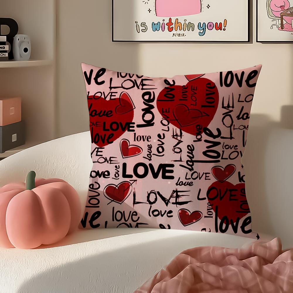 Sweet Graphic Element Lovely Heart Cushion Cover Pillowcase Short Plush Invisible Zipper Room Sofa Cushion Cover