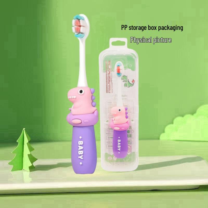 Children's Cartoon Dinosaur Toothbrush, Ages 3-12, with Cute Non-slip Handle & Soft Bristles for Gentle Oral Care