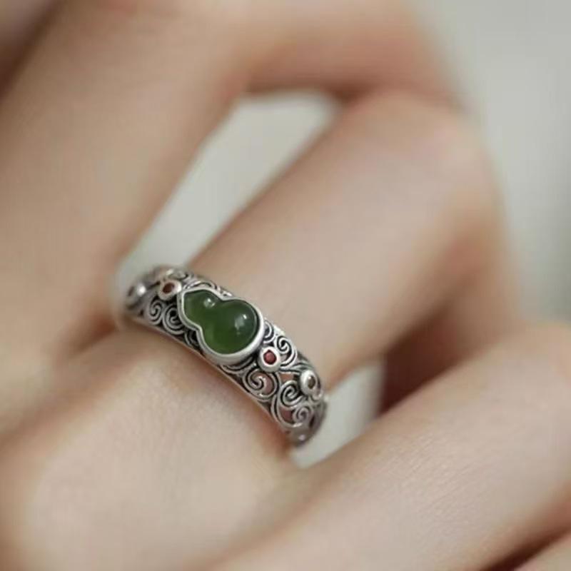 Fu Lu Ping An Retro Adjustable Gourd Ring - Unisex Ethnic Style