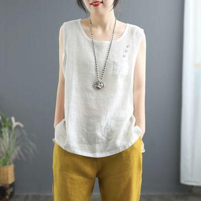 Damen Sommer Casual Weste Oansatz Ärmellos Knöpfe Dekor Pullover Tops Einfarbig Tasche Tank Tops Streetwear