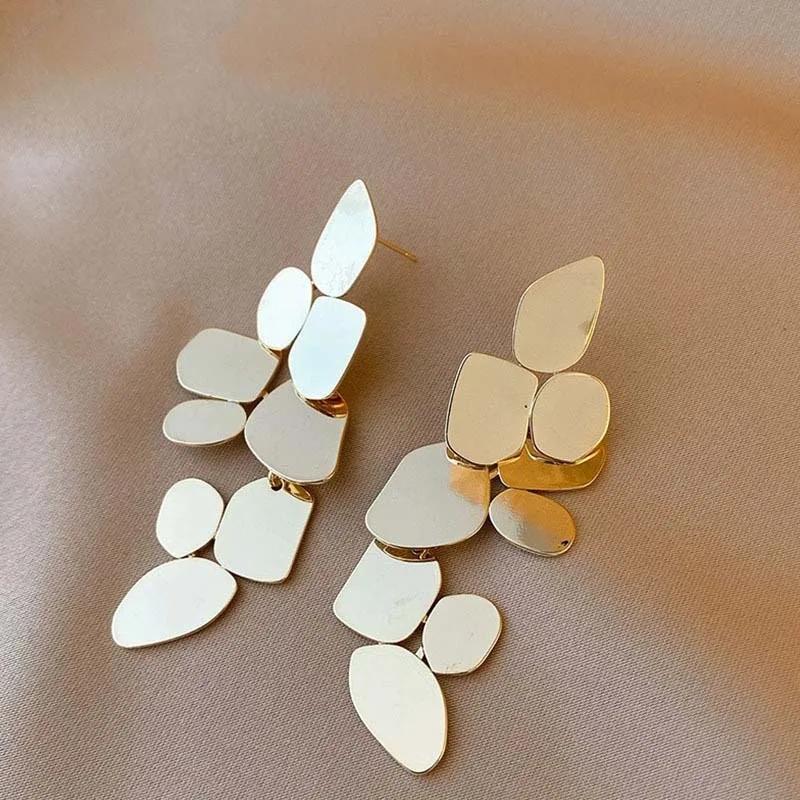 Exaggerated Metal Irregular Pendant Earrings For Women Fashion Copper Color Leaf Long Hanging Earrings Wedding Zircon 2025