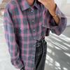 Retro Style All-Matching Lapel Loose Shirt 2025 Spring and Autumn Plaid Long Sleeve Pocket Women's Shirt