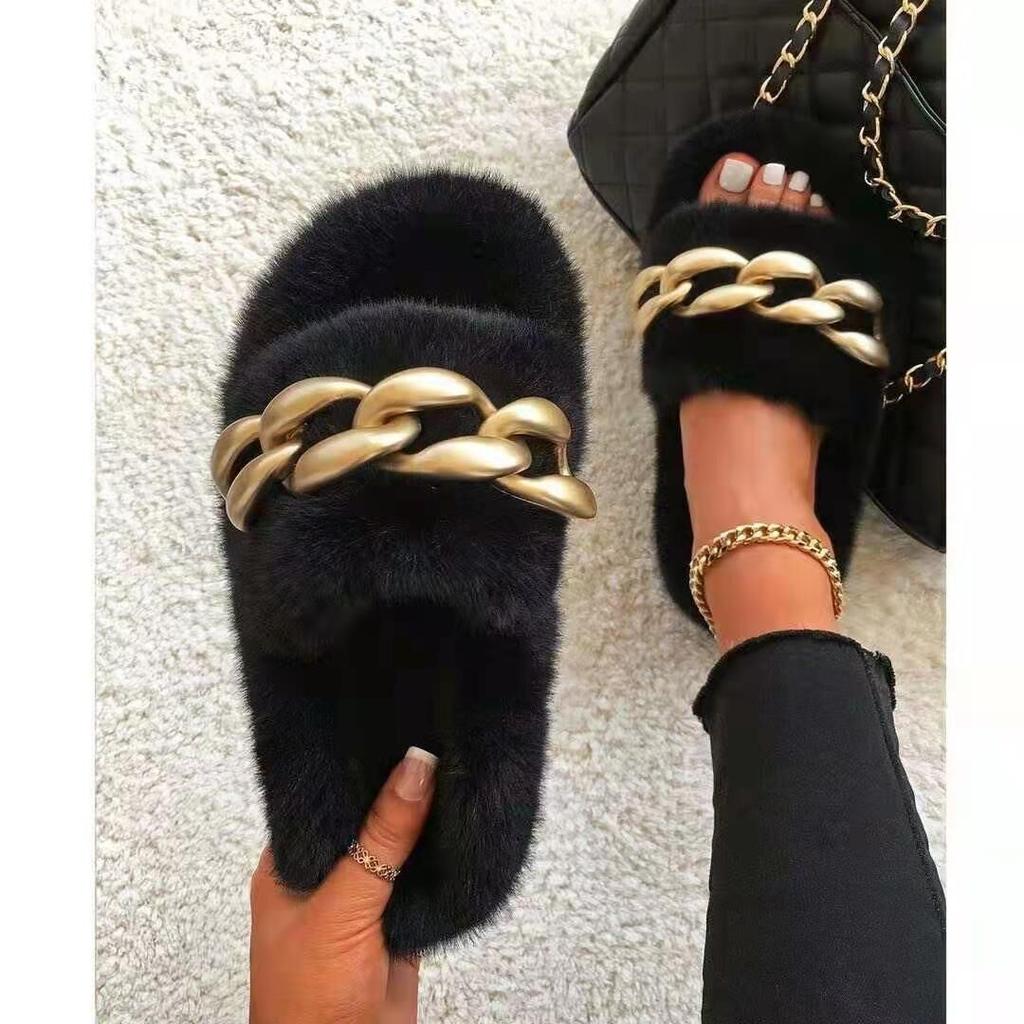 Fashion 2025 women Summer Women House Slippers Faux Fur Warm Flat Shoes Female Slip on Home Furry Ladies Slippers Size 36-43 Wholesale