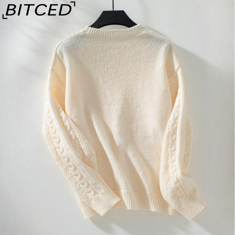 BITCED Solid Color Openwork Pullover Sweater for Women Autumn/Winter Vintage Twisted Knot Knitwear