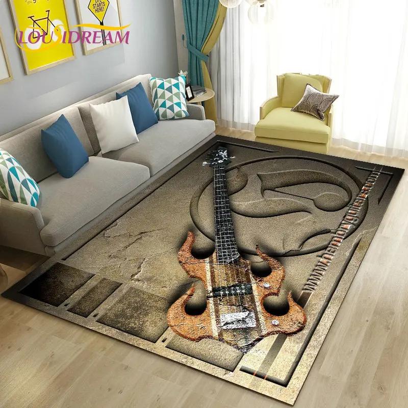 Classical Electric Guitar Music Area Rug Large,Carpet Rug for Living Room Bedroom Sofa Doormat Decoration, Non-slip Floor Mat 3D