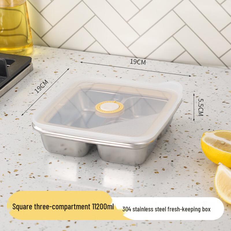 WQ 304 Stainless Steel Microwavable 3-Compartment Lunch Box 1200ml