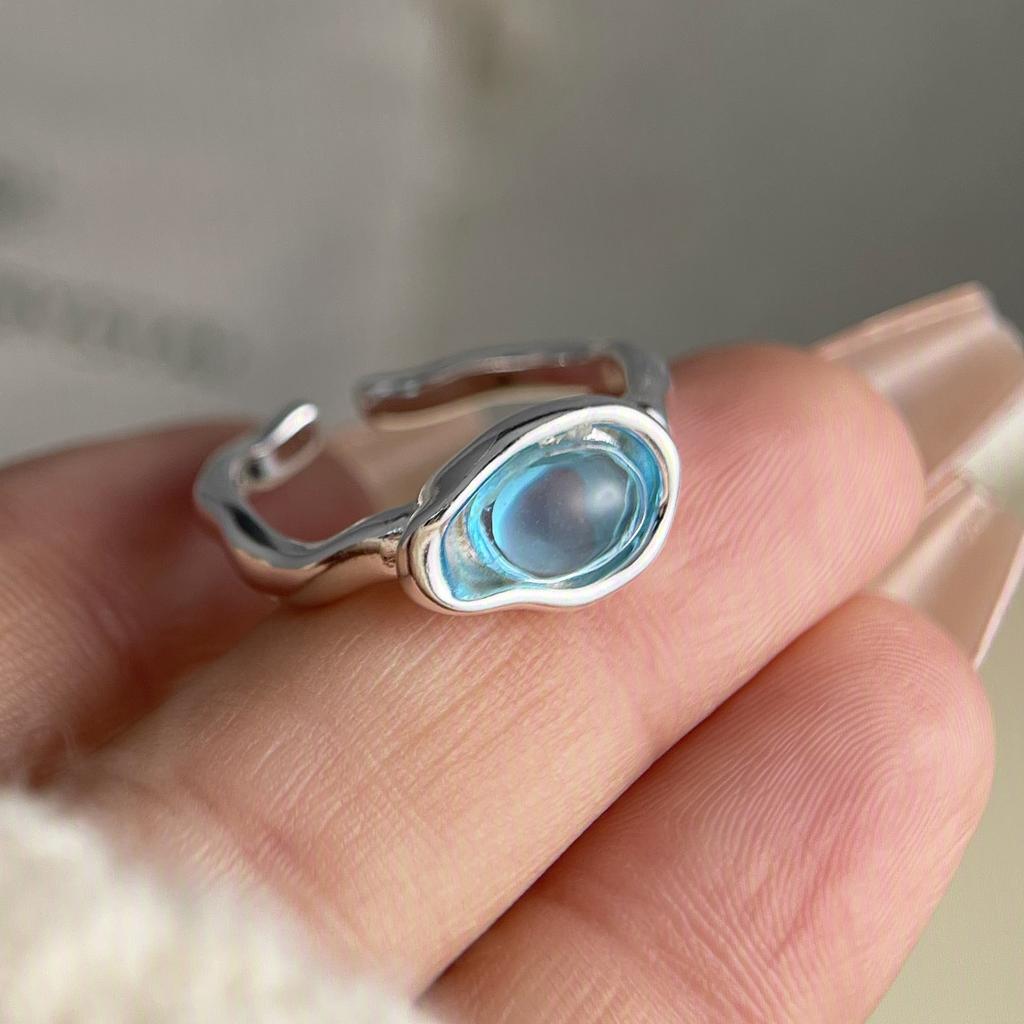 Xiaomi 925 Sterling Silver Rings for Women Couple Minimalist Handmade BLue Stone Ring Fine CZ Jewelry Birthday Gift Prevent Allergy