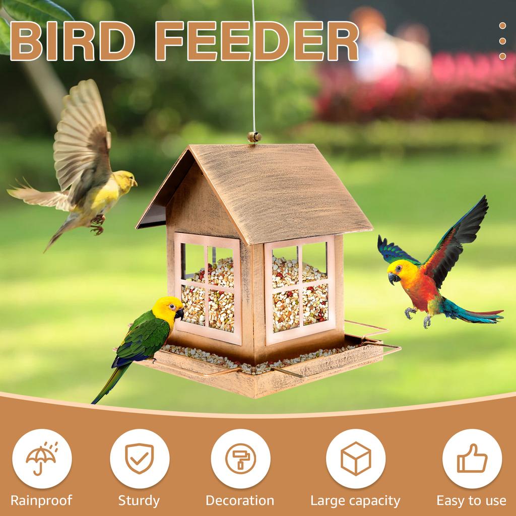 Bird Feeders for Outdoor Hanging Metal House Shaped Wild Bird Feeder Large Capacity Food Dispenser for Garden Yard