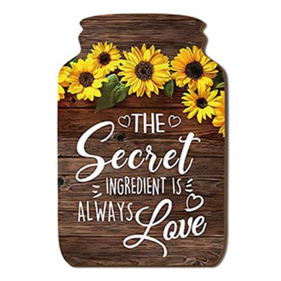 Artistic Wall Decor Panels Mason Jar Shape Decoration, Wooden Art with Sunflower Print, Restaurant Ornaments Retro Rustic Hanging for Farmhouse