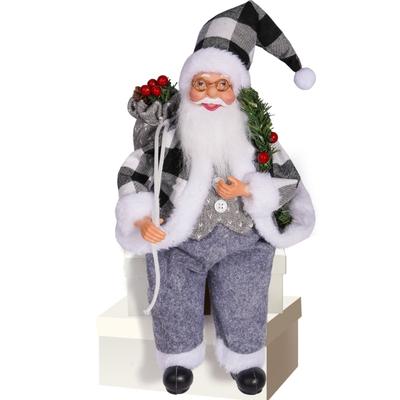 Premium 12inch Santa Figure Sitting Position Holiday Ornament For Indoor Christmas Decorations And Festival Displays