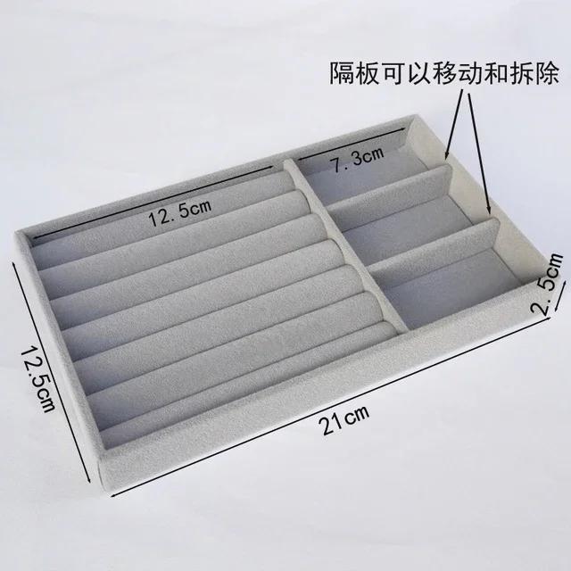 Simple Beige Grey Square Velvet Jewelry Storage Tray Display Ring Bracelet Necklace Storage Box Showcase Drawer Organizer Trays