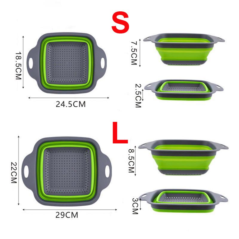 Foldable Drain Basket Silicone Colander Fruit Vegetable Washing Basket Strainer Collapsible Dish Drainer For Kitchen Tools S/L