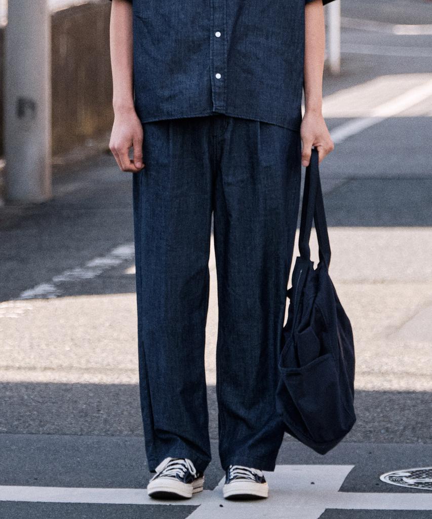 STCO Diems Genderless One-Pleat Elastic Denim Pants Navy (Wide Fit)_Ldmwb01Wsn