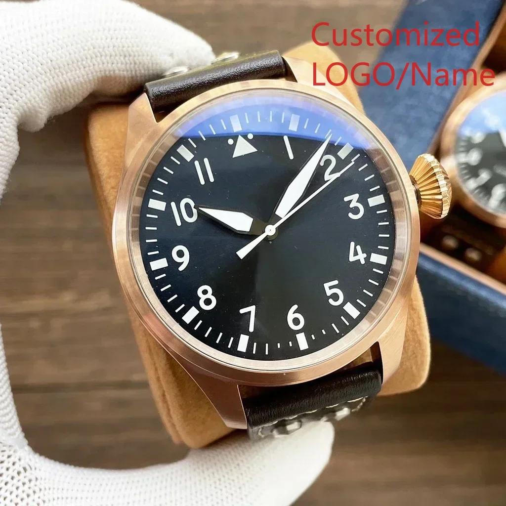 A11 Store Customized Watch  Men Pilots Automatic l Watch Stainless Steel Brown Leather Green Black Dial Fashion Big Watches