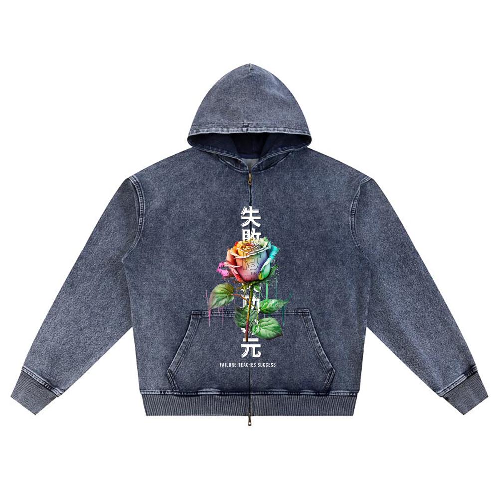 

DTG print Knitted Denim Zip-Up Hoodie Failure Teachess Success Brother Print Zipper Hoodies XL