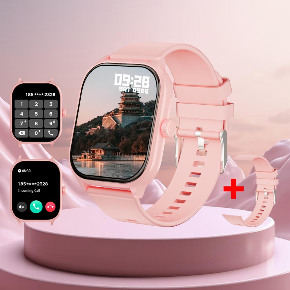 

New Smart Watch 2.01” Inch HD Screen Bluetooth Talk Pedometer IP68 Waterproof 100+ Sport Modes Man Woman Watch Gift рожевий