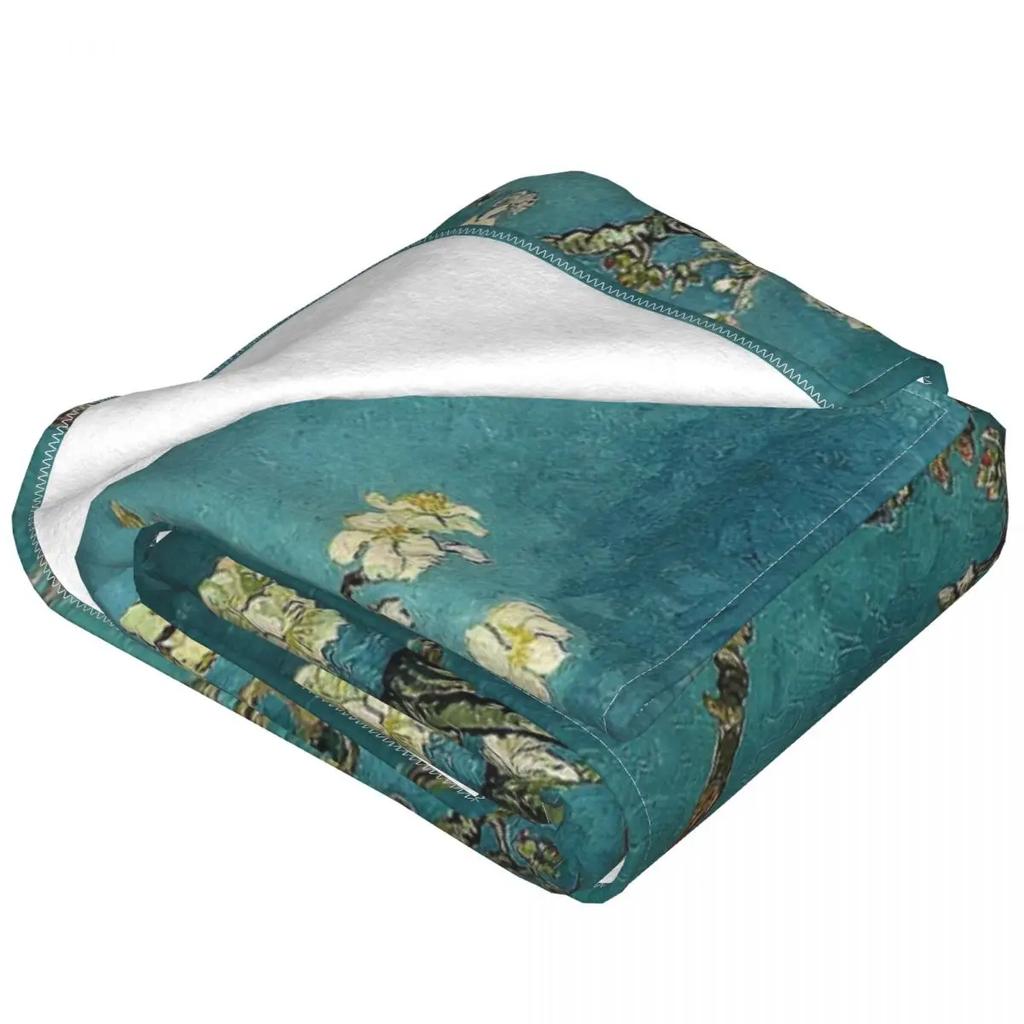 Original Gogh Art Restored Blossoming Almond Tree Blankets Flannel Super Soft Throw Blankets for Bed Bedspread
