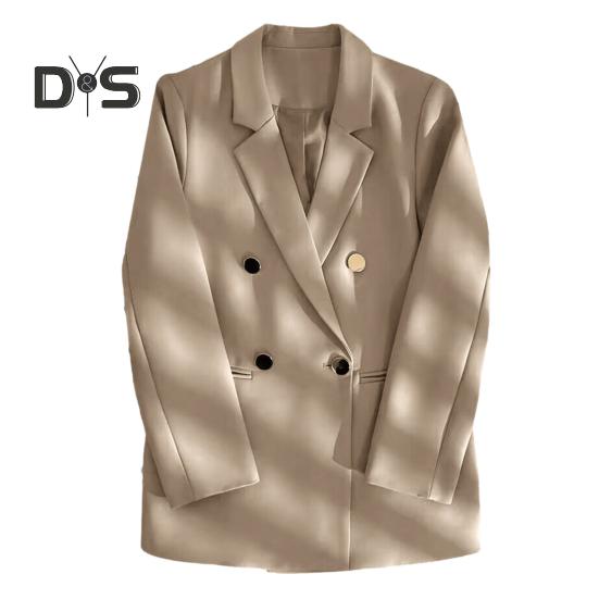 

Женский пиджак с лацканами, длинный рукав, двубортный повседневный кардиган, куртка, универсальная однотонная деловая верхняя одежда L хаки