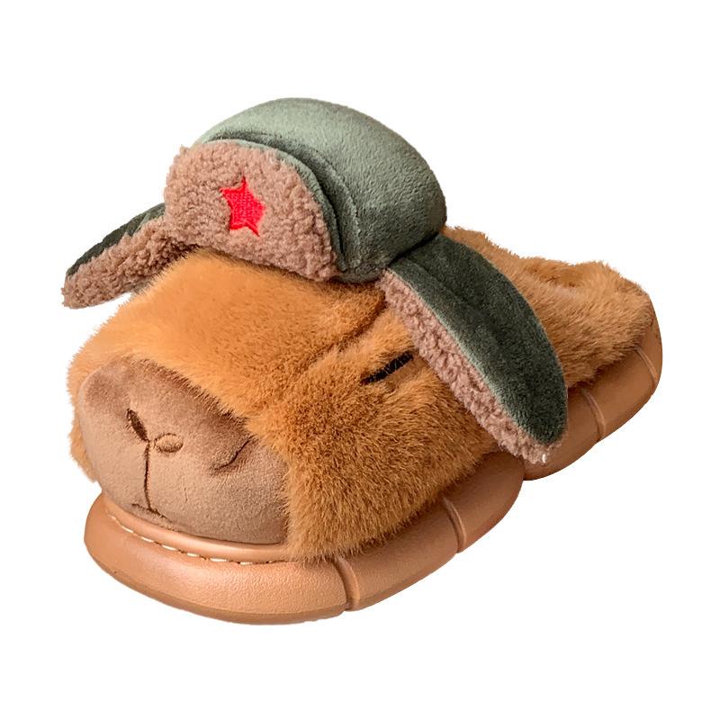 Capybara Kids' Winter Cotton Slippers - Cute, Warm, Non-slip Plush for Boys & Girls