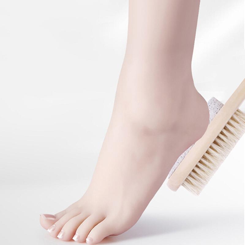 1 Pcs Foot Care Bristle Scrub Brush Wooden Handle Pumice Stone Remove Dead Skin