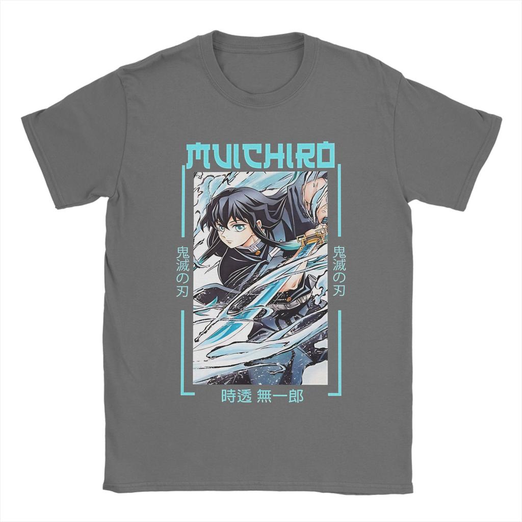 Vintage Demon Slayer  T-Shirt Men Cotton Short Sleeve Muichiro Tokito Round Neck Summer Tops