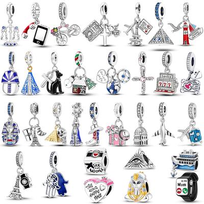 Charm Original Copper Paris Tower Pyramid Travel Country Flag Fit Bracelet Necklace Beads Pendant Women Diy Jewelry Gift
