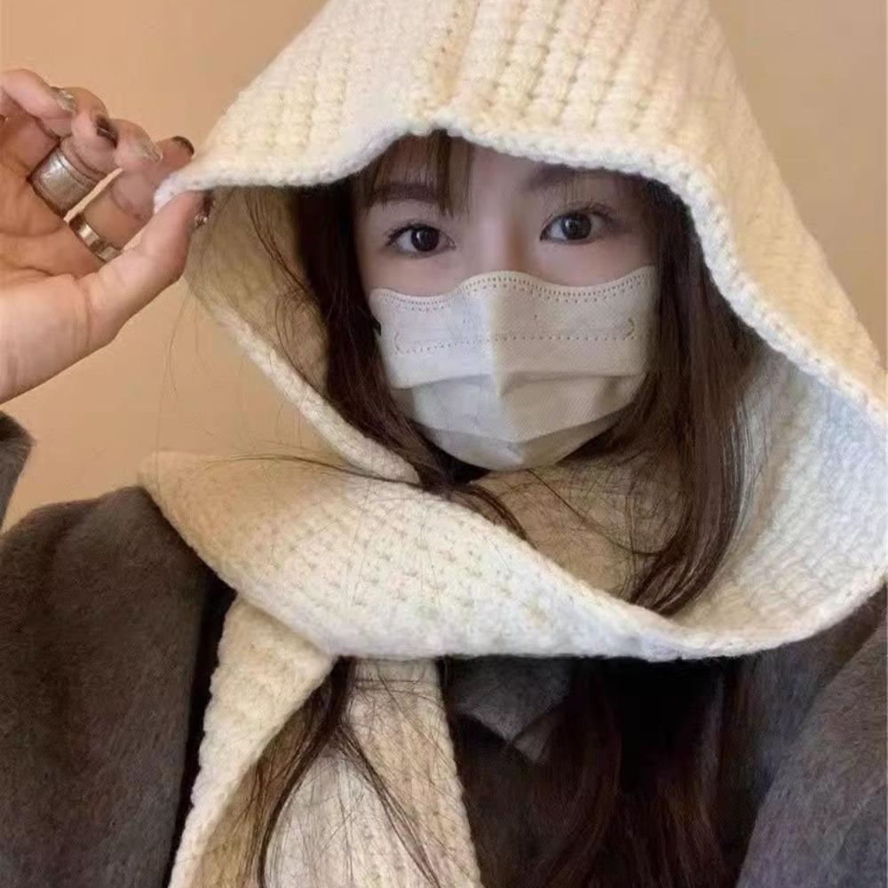 

Acrylic Fibres Knitted Hooded Caps Triangular Winter Neckerchief Hat Women кофейный