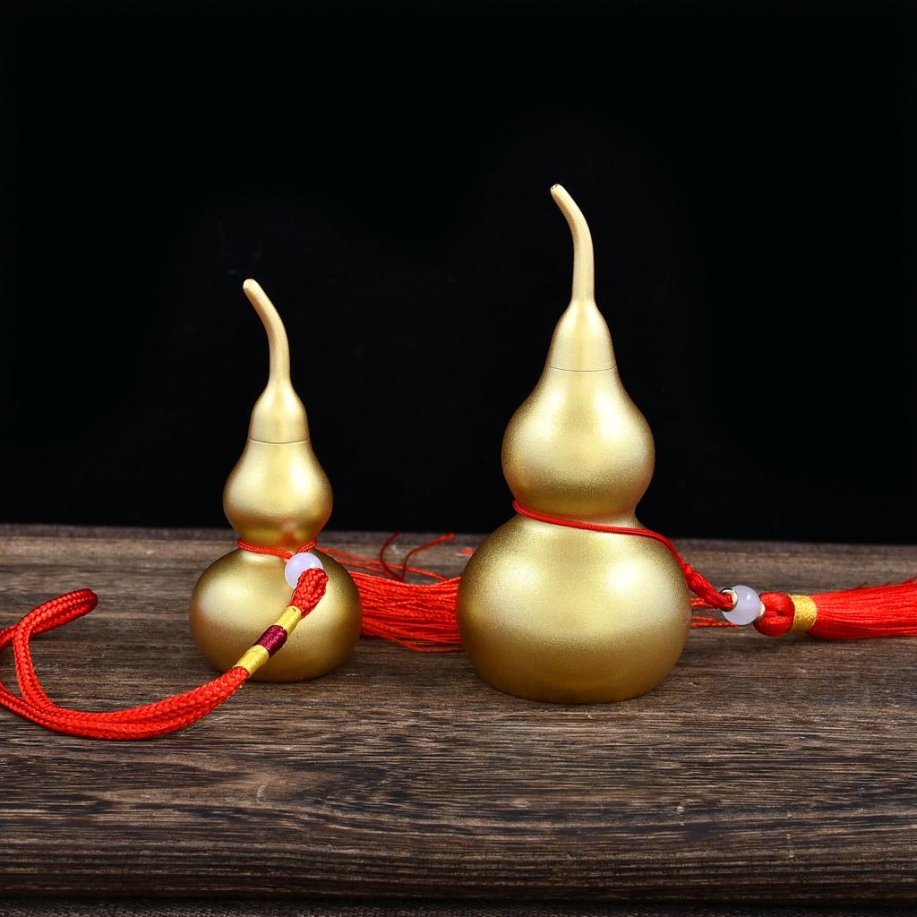 Antique Brass Gourd Hanging Ornament: Chinese Hollow Pendant In Copper Sand Gold Finish