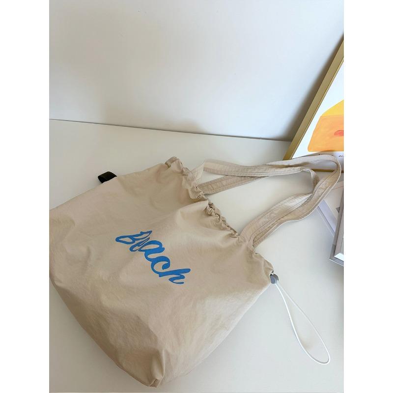 New letter printing bag women's large-capacity nylon shoulder bag casual versatile portable drawstring tote bag