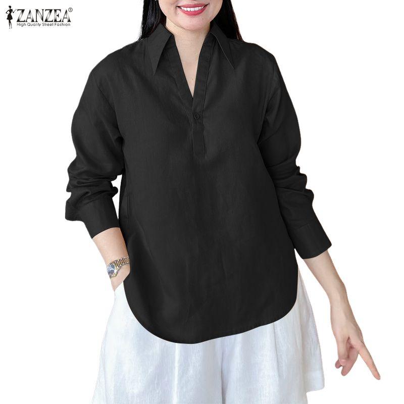 ZANZEA Damen Casual Umlegekragen 3/4 Ärmel Lockere Bluse