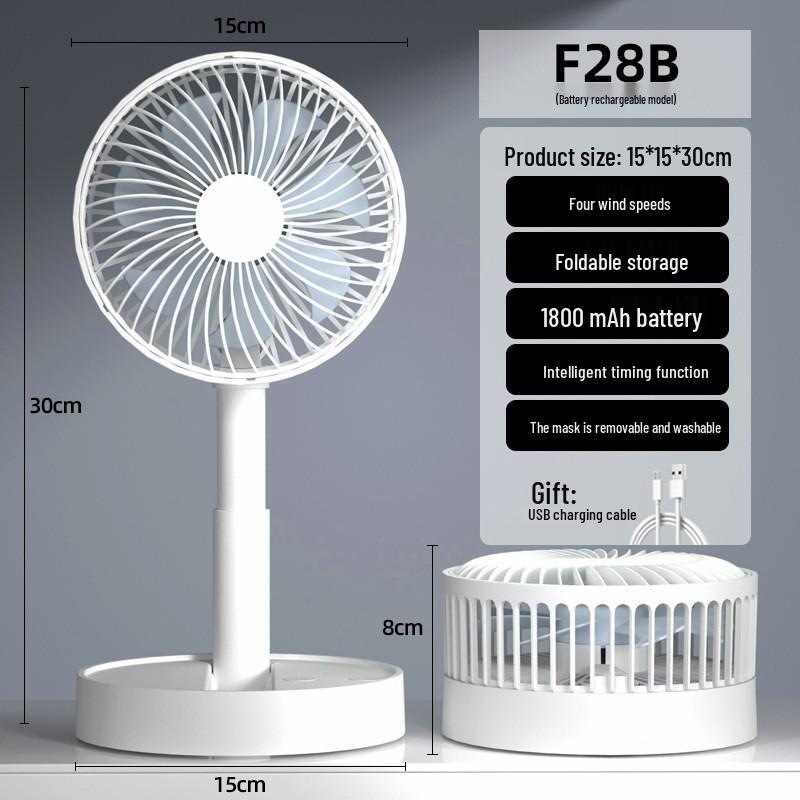 Compact Foldable Office Desk Fan: Rechargeable, Oscillating, Strong Wind, Long Battery Life, Portable for Student Dorms