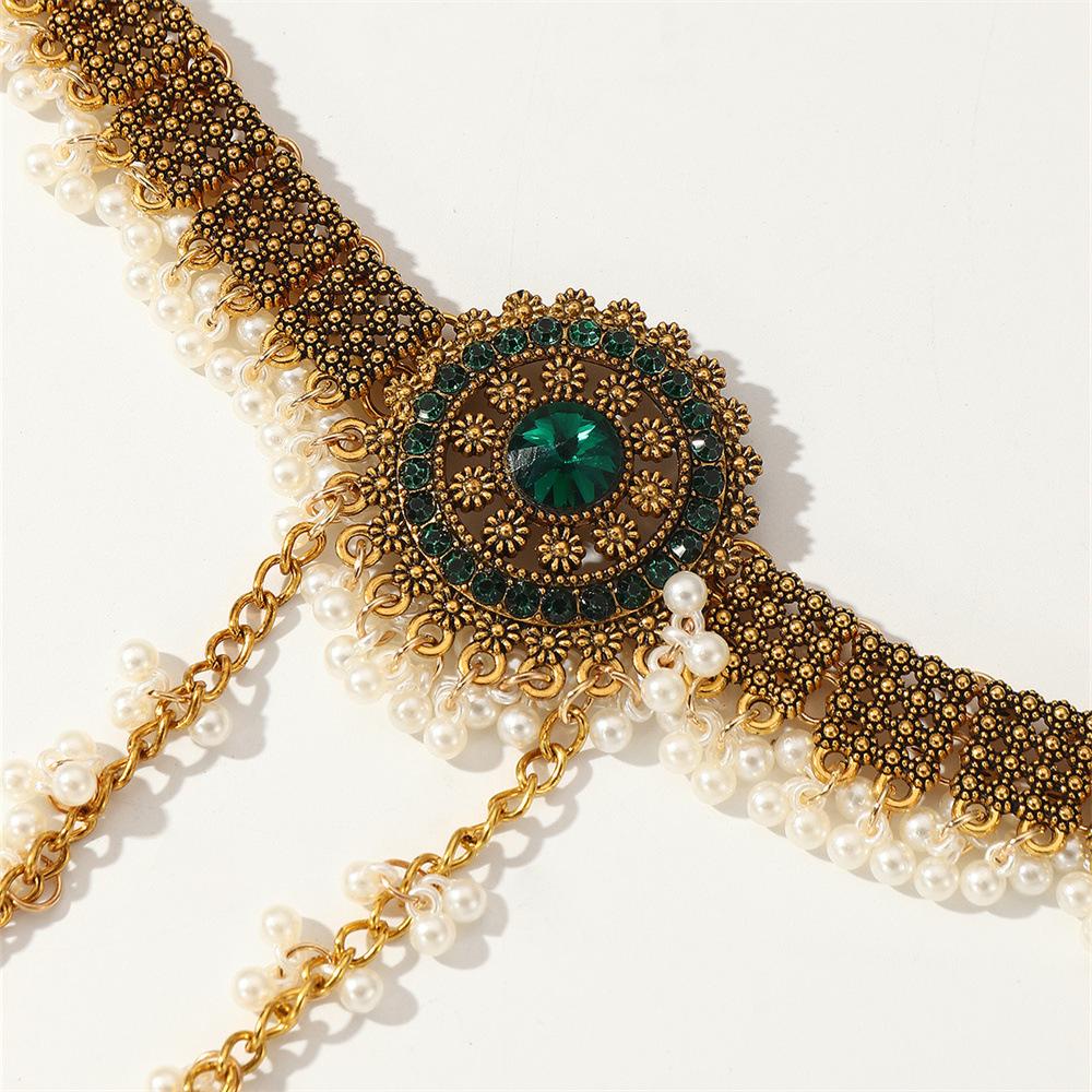 Bracelet Boho Rétro pour Femmes Pièce Unique Couleur Or Cristal Fleur Bague de Doigt Bracelets Zircon Gland Mariage Ethnique Indien Zircon