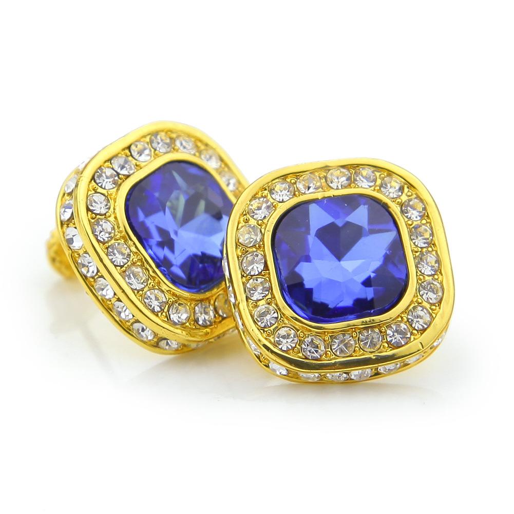 Orecchini a bottone stile gemma Hiphop da uomo nuovi Bling Ice Blue Ruby Vendita calda Accessori per orecchini Hip Hop