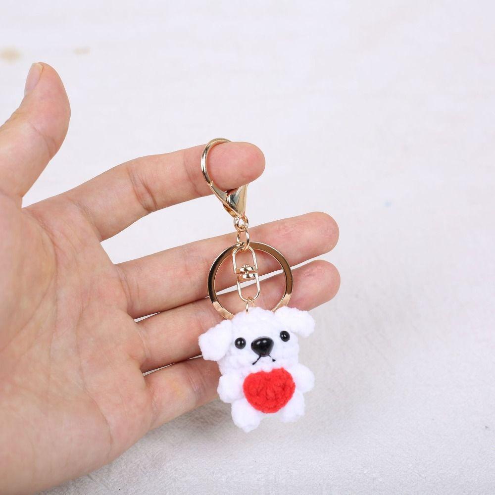 Cute Wool Crochet Corgi Keychain Bag Decor Woven Key Ring Knitted Dog Pendant Gift for Friends