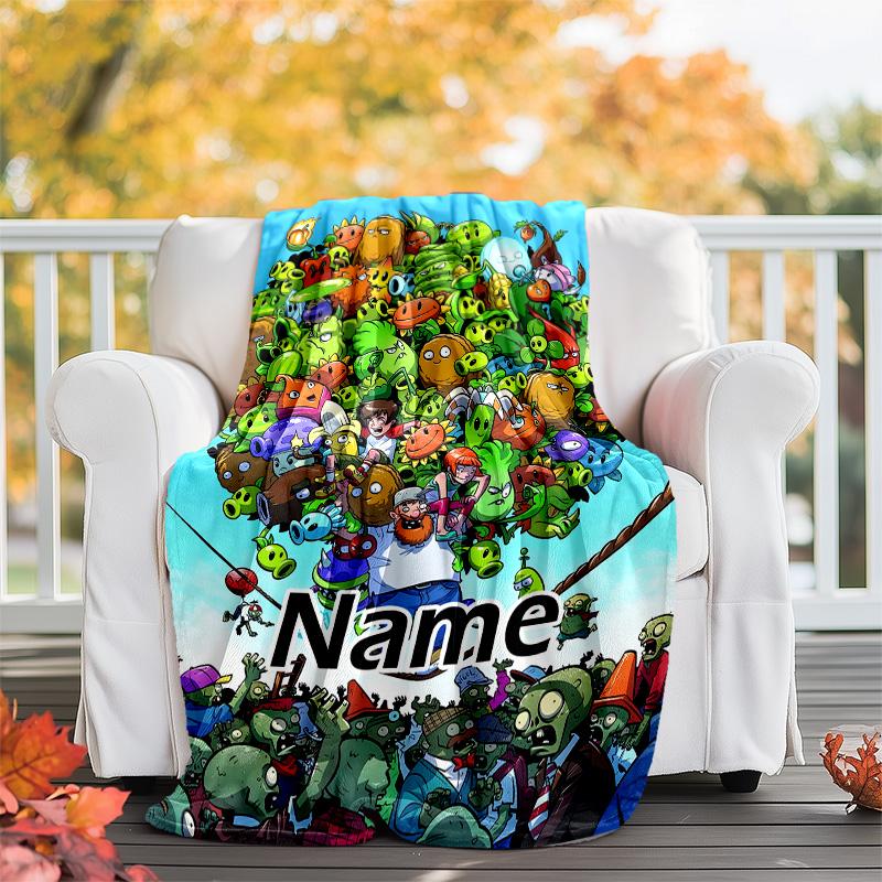 Customizable Plants vs. Zombies Throw Blanket – Personalized Name, All-Season Cozy Snug Blanket, Machine Washable, Personalized Blanket