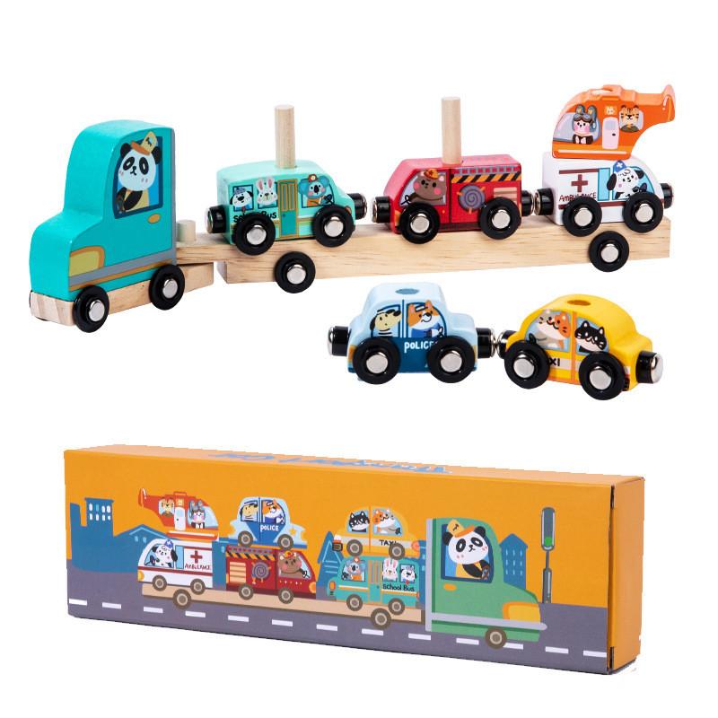 

Wooden Animal Pattern Magnetic Car Building Block Children Puzzle Set Toy
