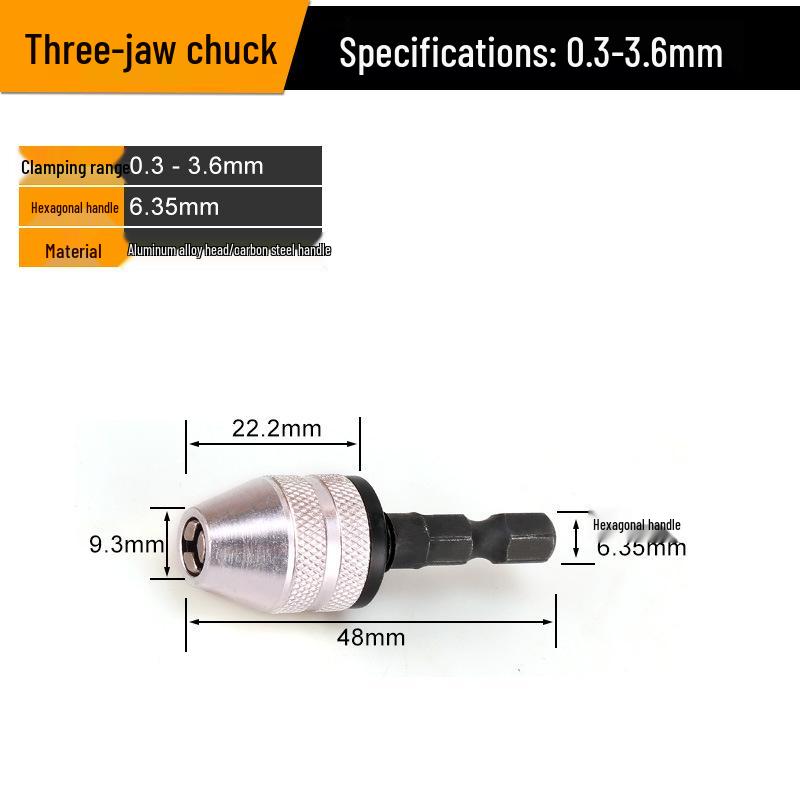 Hex Shank Drill Bit with Three-Jaw Chuck & Round Shank Extension for Electric Drill Grinder.