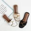 Pantoufles d'été en cuir à bout carré pour femmes, tongs plates de styliste, sandales de luxe, chaussures pour femmes