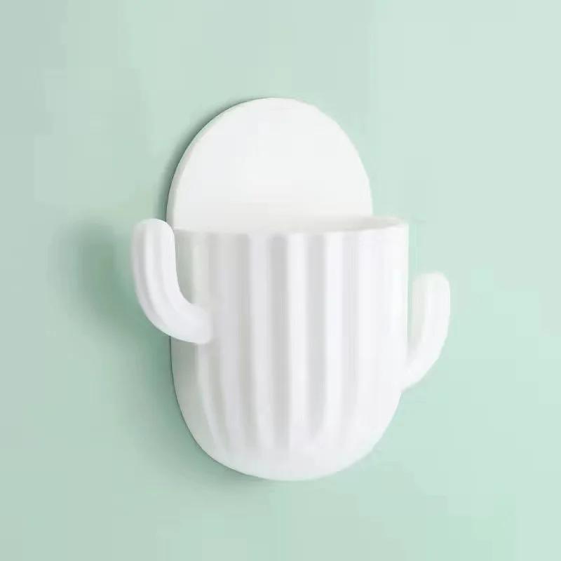 Toothbrush Holder Wall Self-adhesive Seamless Cactus Storage Rack Box Bathroom Organizer Shelf Mobile Phone Closet Organizer