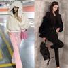 Autumn Winter Lady Cardigan Coat Thickened Plush Hooded Collar Loose Windproof Solid