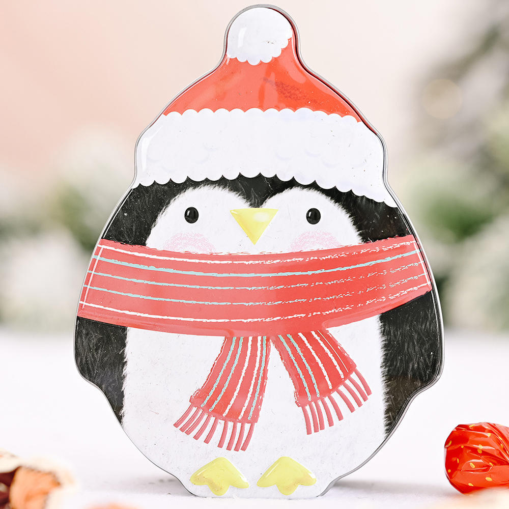 Cutie de tablă în formă de brad de Crăciun Biscuiți de Crăciun Moș Crăciun Biscuiți pentru depozitare bomboane Cutie metalică Om de zăpadă imprimat Organizator borcan sigilat