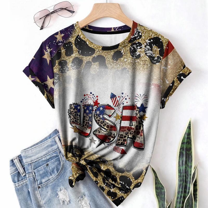 

Повседневная женская футболка с леопардовым принтом, летняя, с круглым вырезом, с коротким рукавом, дышащая, легкая футболка S