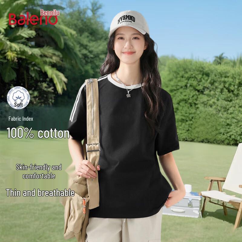 Baleno Women s Raglan Sleeve Cotton T-shirt - American High Street Double Stripe M