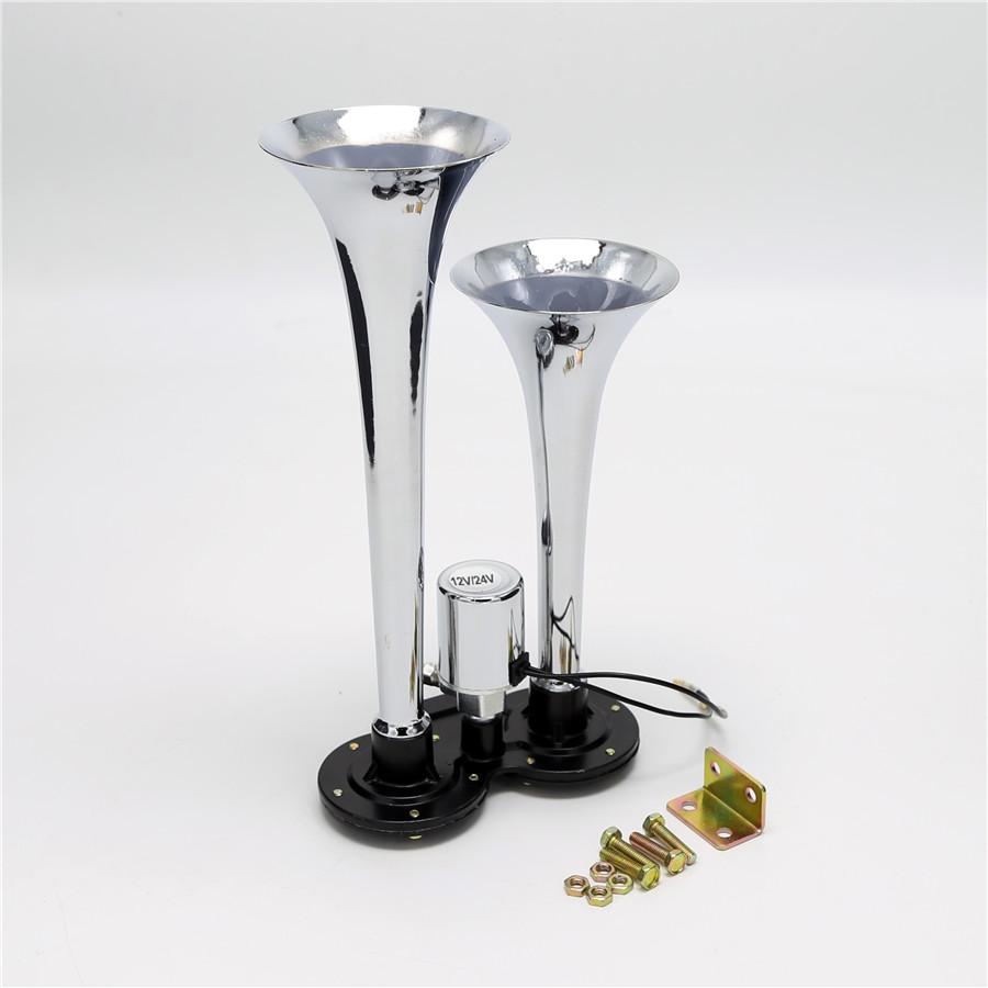 Dual Trumpet Air Horn Chrome  12V/24V 150db Super Loud Trumpet Air Horn for Car Truck Train Boat