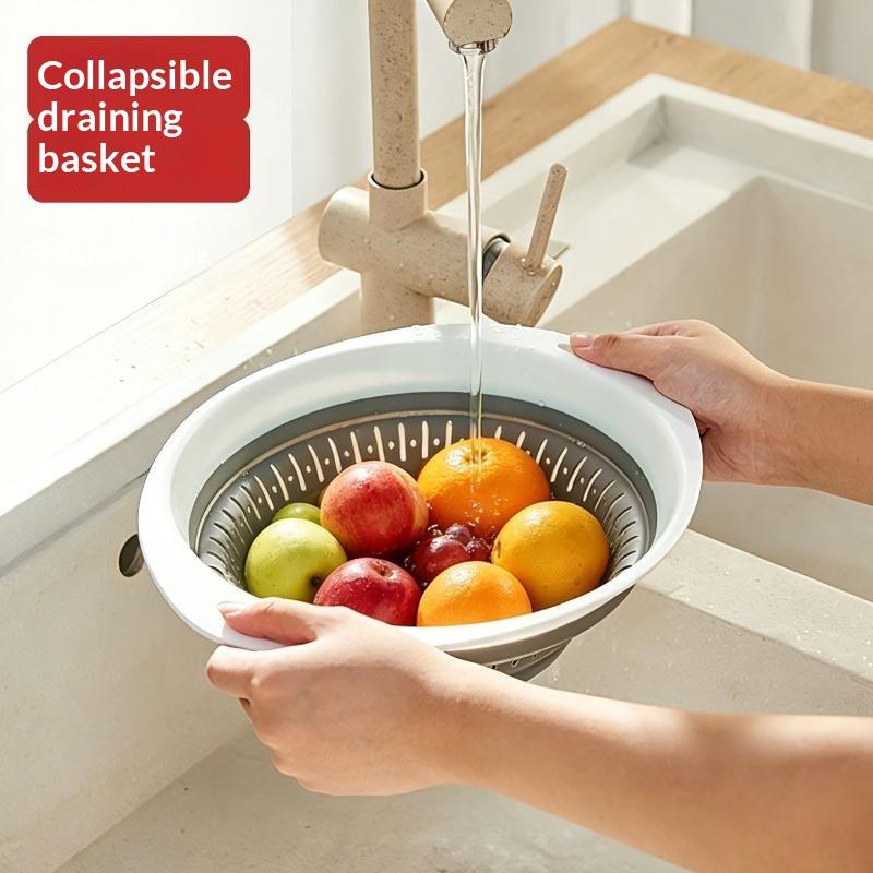 Silicone Folding Drainer Basket Portable Kitchen Fruit Vegetable Washing Folding Storage Kitchenware Drain Bowl