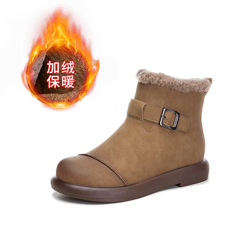 Retro Snow Boots 2025 Winter Low Heel Short Boots Fleece Thermal Boots Casual Boots