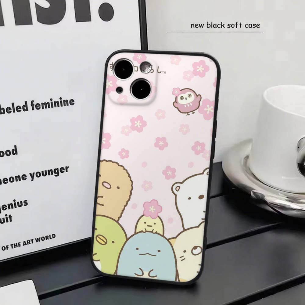 Cute Cartoon Sumikko Gurashi For iPhone 13,17,11,12,16,14,15,Plus,Pro Max Soft Silicone Black Phone Case