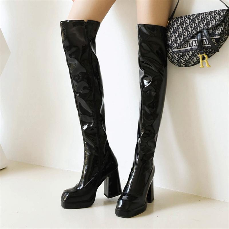 2026 New Fashionable Thick Bottom High Heels 32-48 Size Painted Knee Over Women's Boots Trend