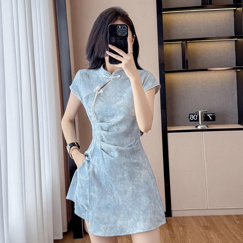 Contemporary Qipao Jacquard Dress & Shorts Set